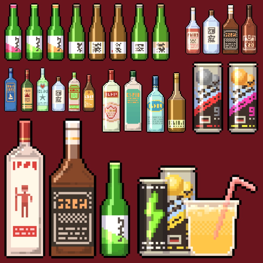 【ドット絵】宅飲みスターターセット素材〔泥酔版〕