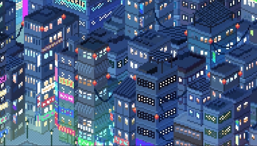 【動く】夜景の俯瞰図動画素材【ドット絵】（無料版）