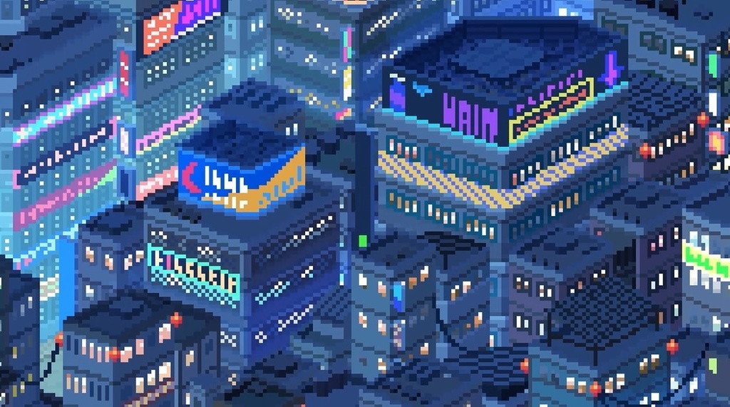 【動く】夜景の俯瞰図動画素材【ドット絵】