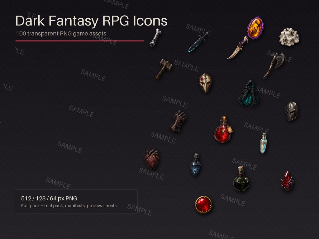 ダークファンタジー RPG アイコン素材集 100種 / Dark Fantasy RPG Icons