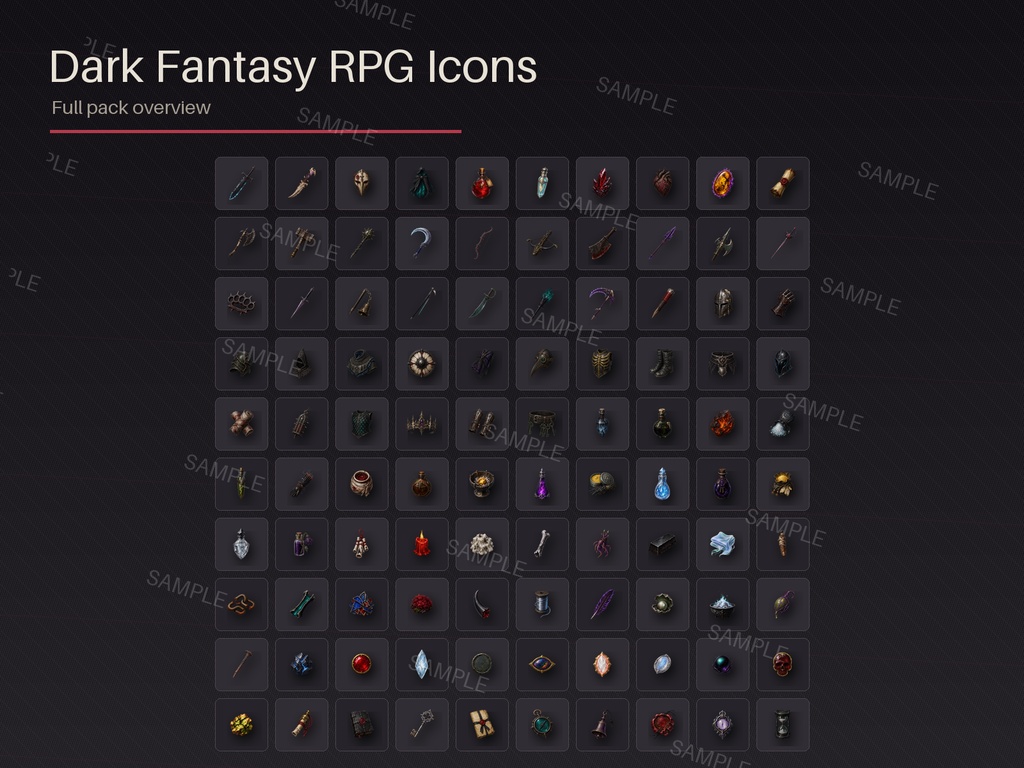 ダークファンタジーアイコン 2パックバンドル 合計220種(RPGアイテム + スキル&ステータス)/ Dark Fantasy Icons 2-Pack Bundle