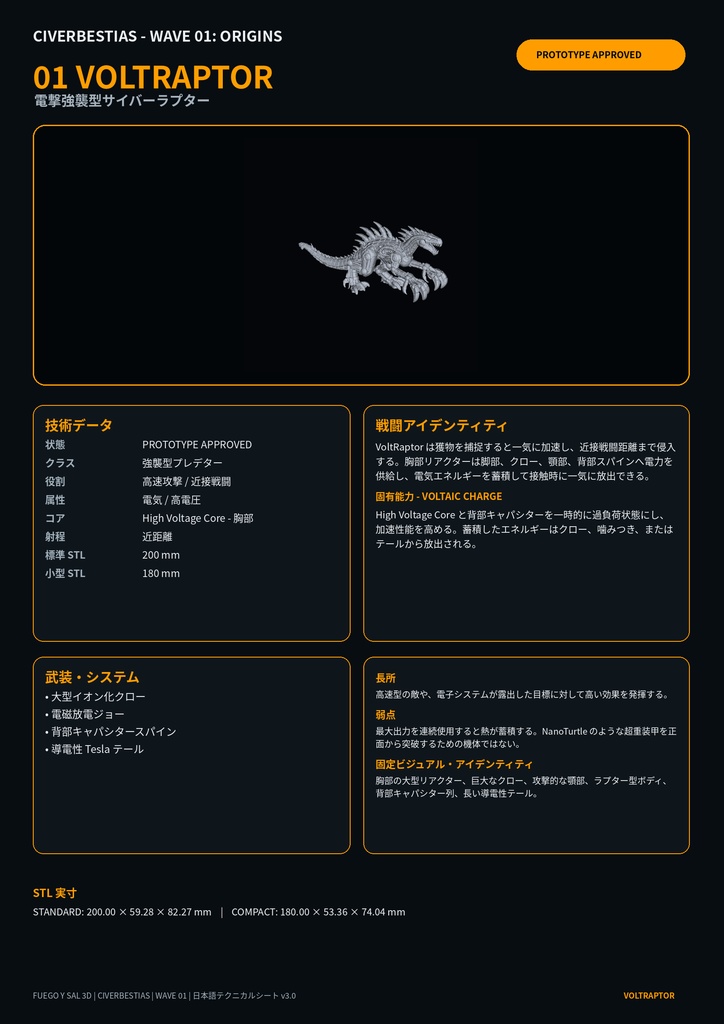 VoltRaptor 01|電撃強襲型サイバーラプター|Civerbestias W01|3Dプリント STL