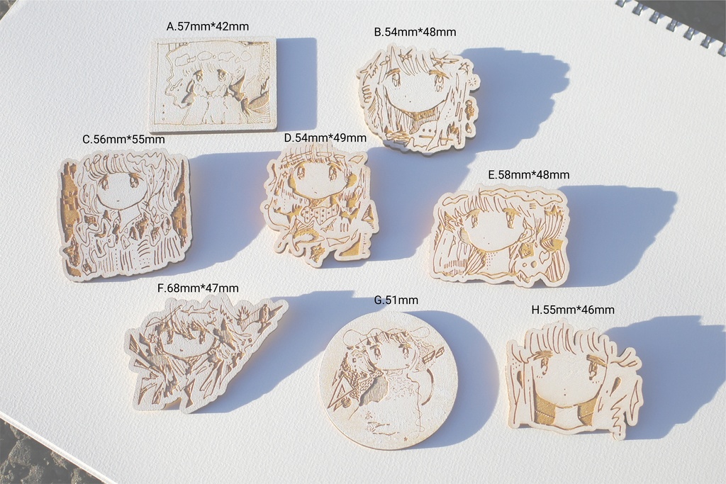 木製イラストバッジ