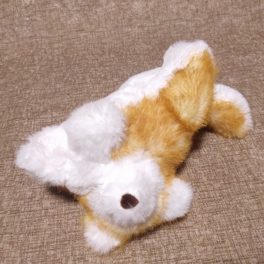 寝転ぶ犬ぬいぐるみ