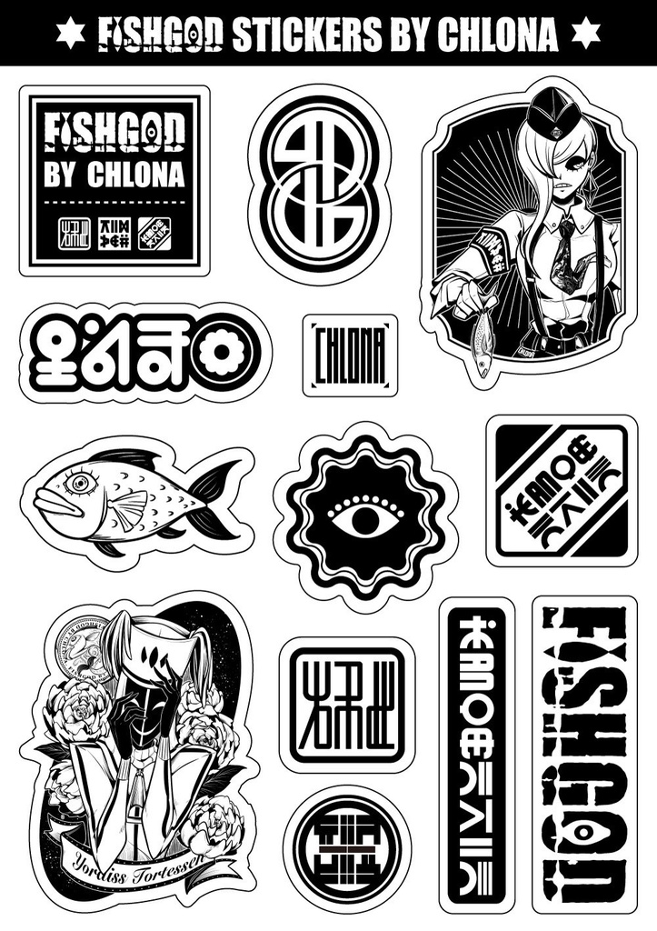 FISHGOD モノクロステッカー