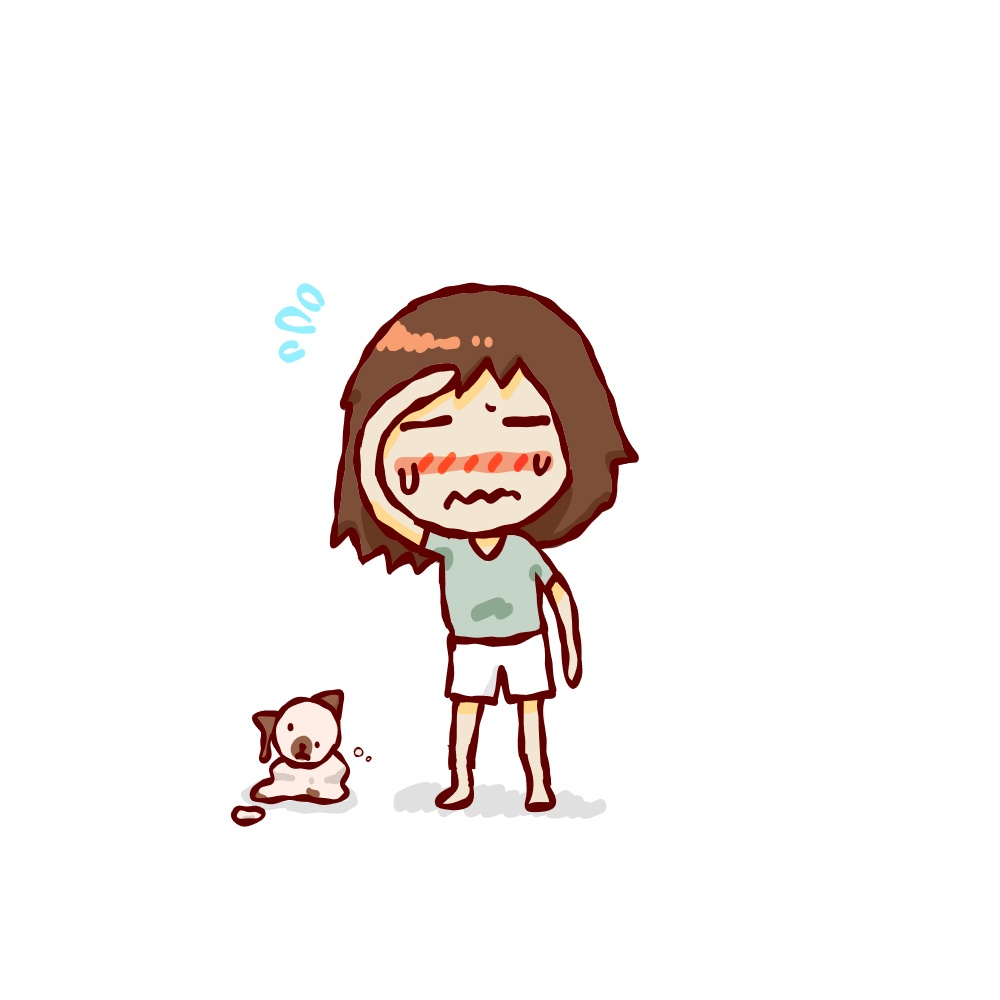 オリジナルイラスト「暑がる女の子と猫」