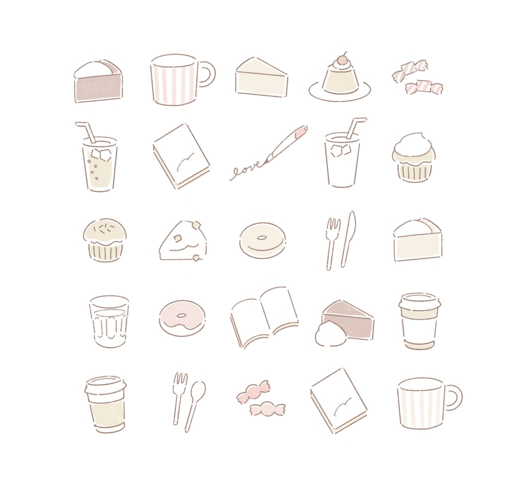 カフェのドリンクとスイーツの塗り絵セット