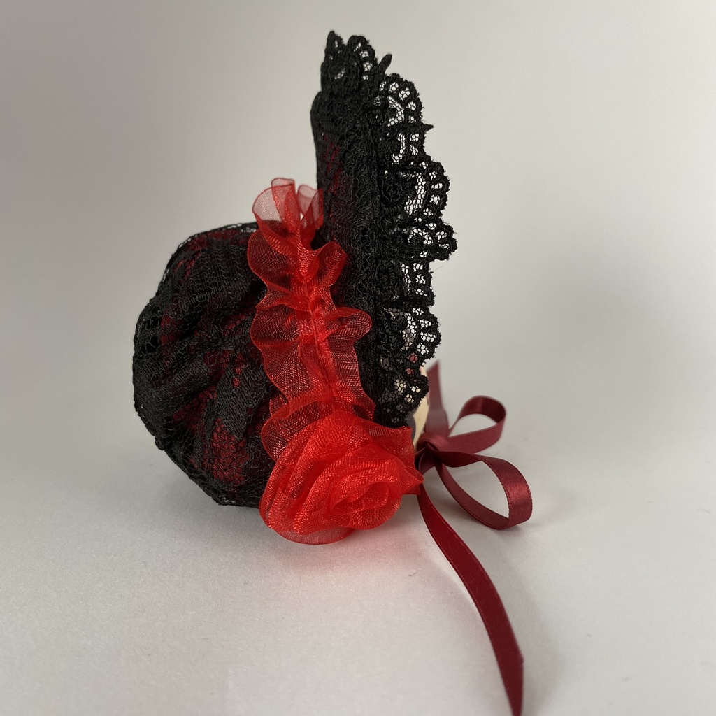 おまんじゅう・もちぷち系用ボンネット黒×レッド