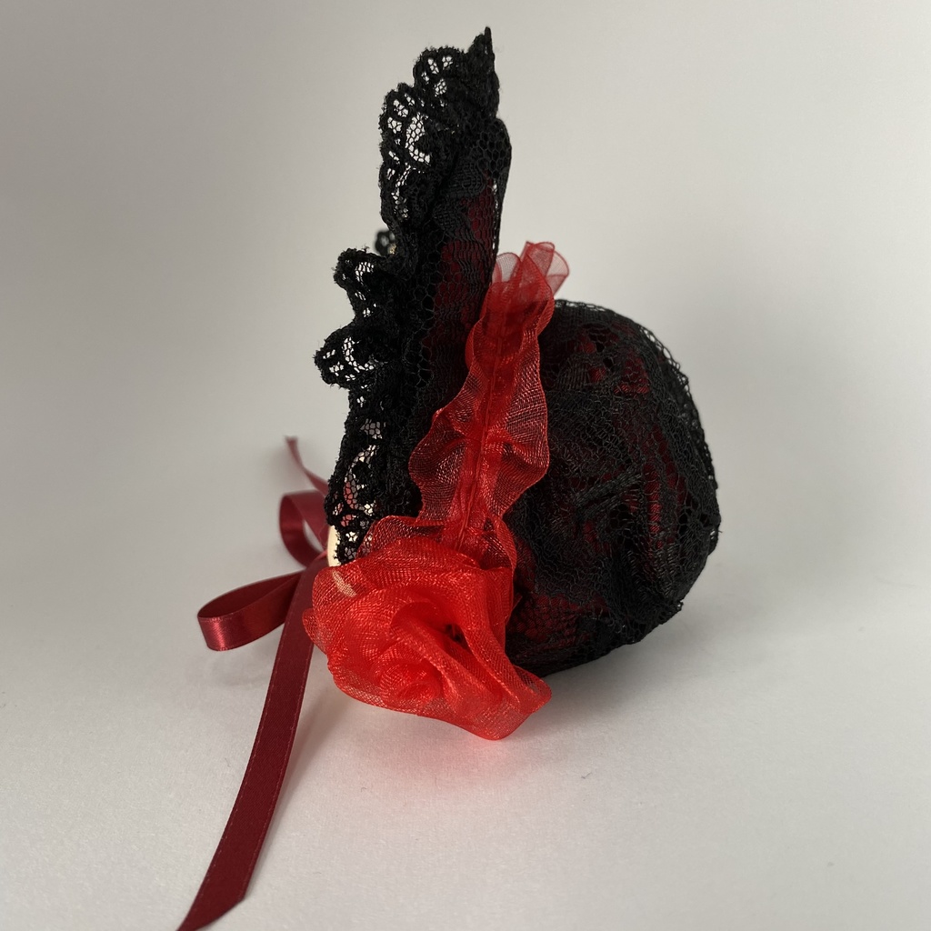 おまんじゅう・もちぷち系用ボンネット黒×レッド