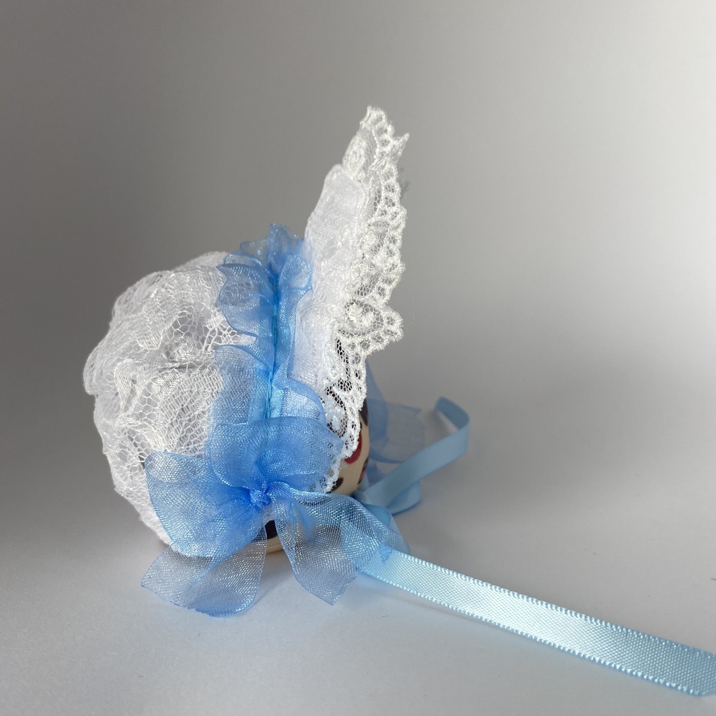 おまんじゅう・もちぷち兼用ボンネット(白×水色)