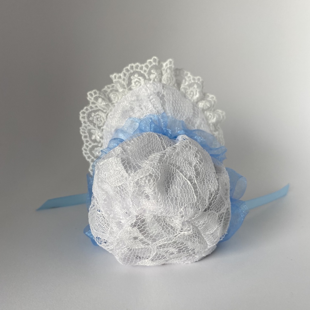 おまんじゅう・もちぷち兼用ボンネット(白×水色)