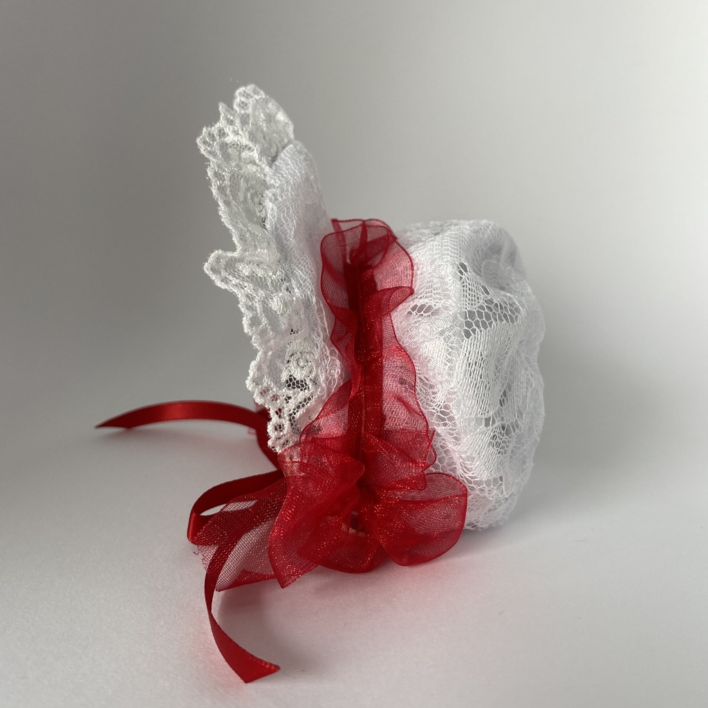 おまんじゅう・もちぷち兼用ボンネット(白×赤)