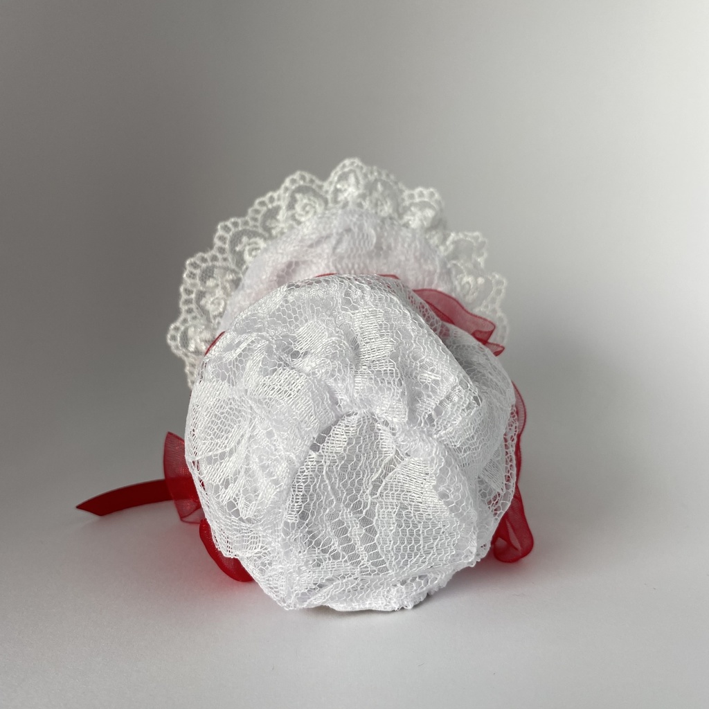 おまんじゅう・もちぷち兼用ボンネット(白×赤)