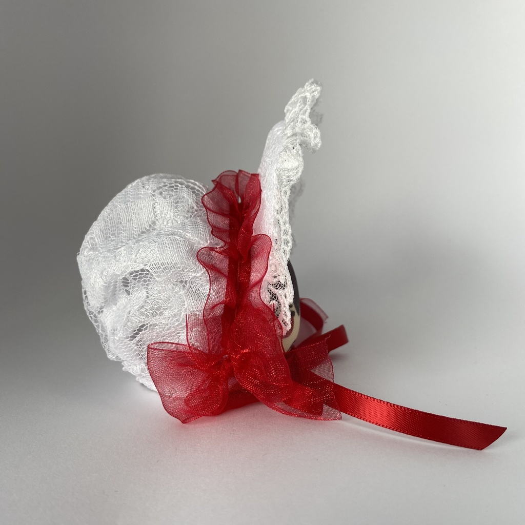 おまんじゅう・もちぷち兼用ボンネット(白×赤)