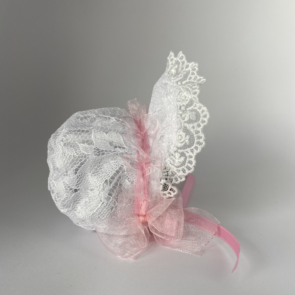 おまんじゅう・もちぷち兼用ボンネット(白×ピンク)