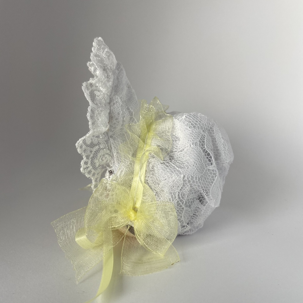 おまんじゅう・もちぷち兼用ボンネット(白×黄色)