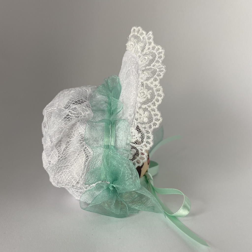 おまんじゅう・もちぷち兼用ボンネット(白×ミントグリーン)