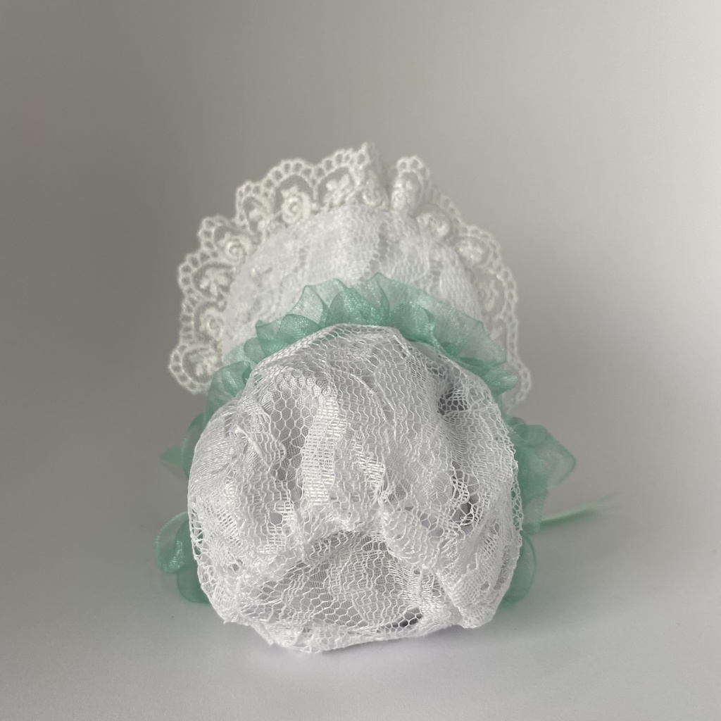 おまんじゅう・もちぷち兼用ボンネット(白×ミントグリーン)