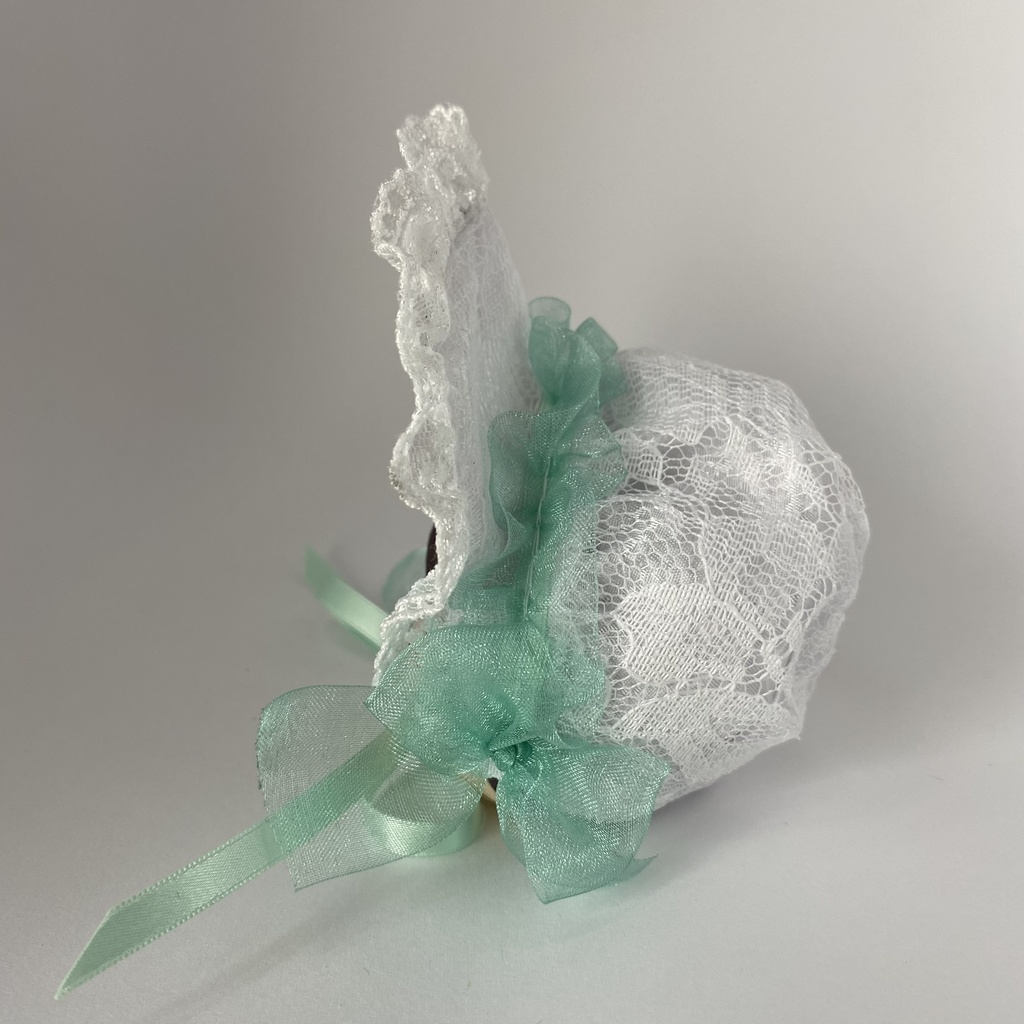 おまんじゅう・もちぷち兼用ボンネット(白×ミントグリーン)