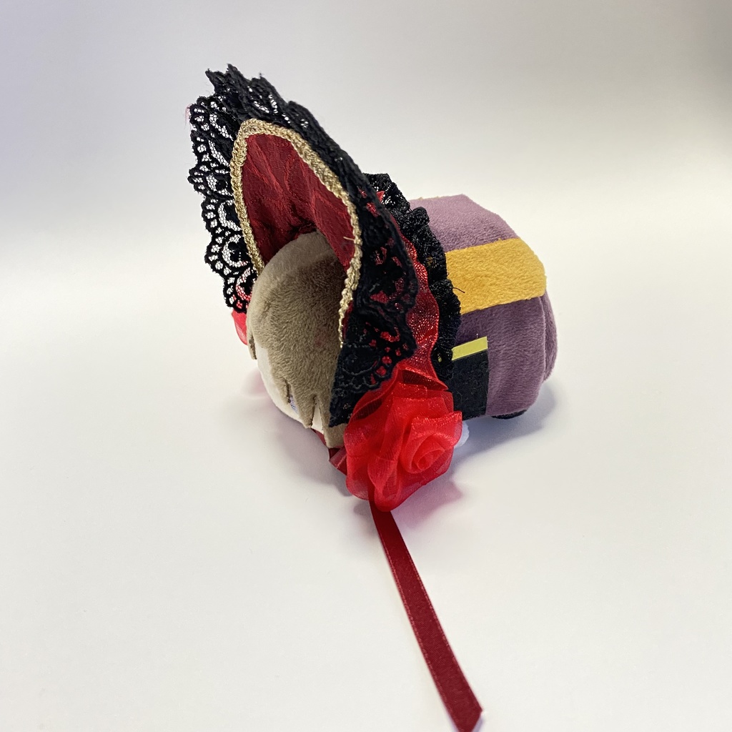 もちもちマスコット用ボンネット(黒×赤薔薇)