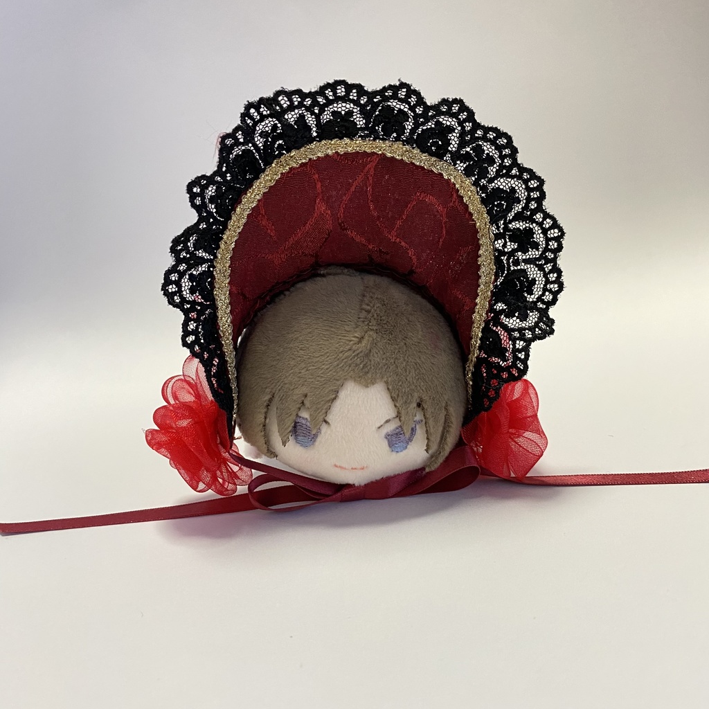 もちもちマスコット用ボンネット(黒×赤薔薇)