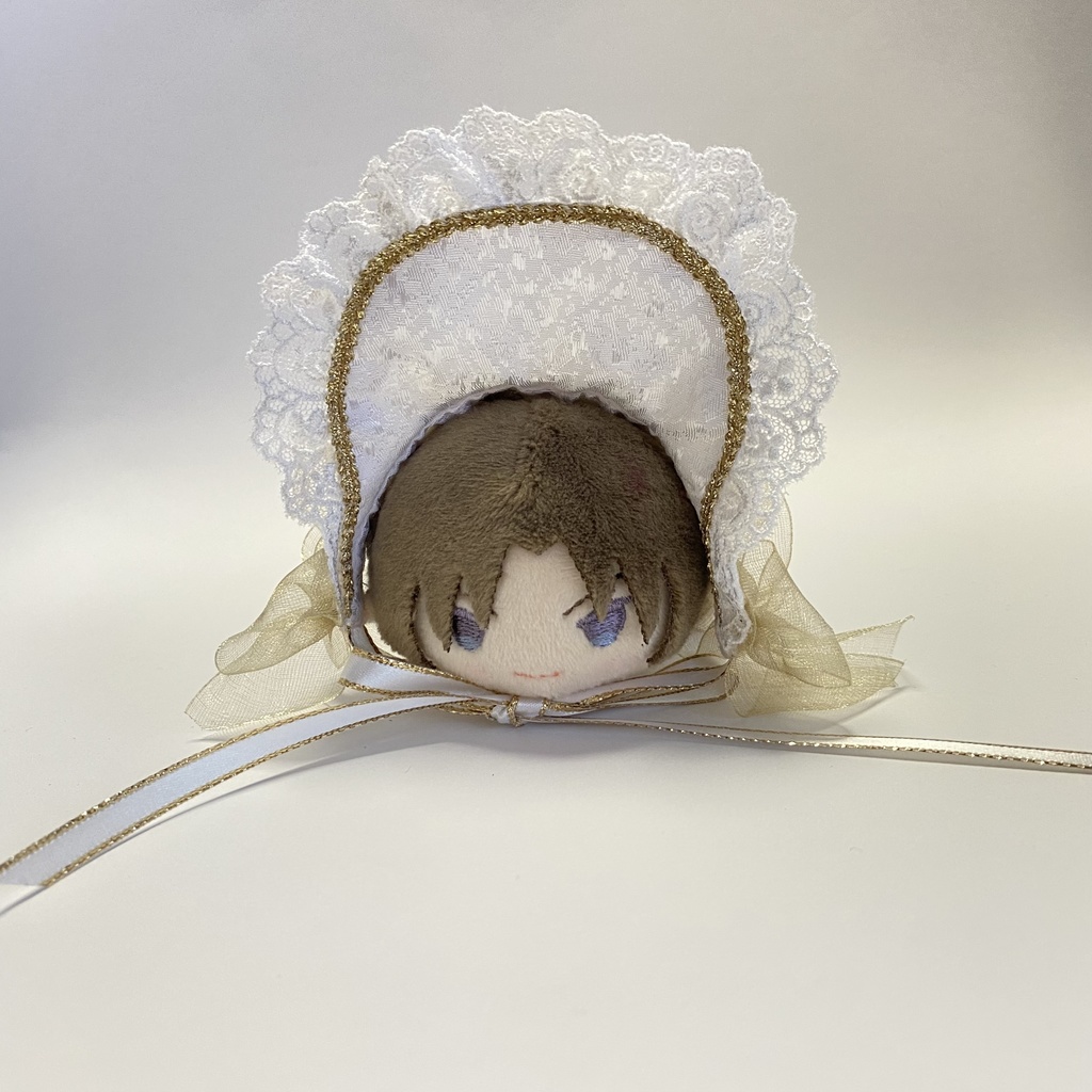 もちもちマスコット用ボンネット(白×ゴールド)