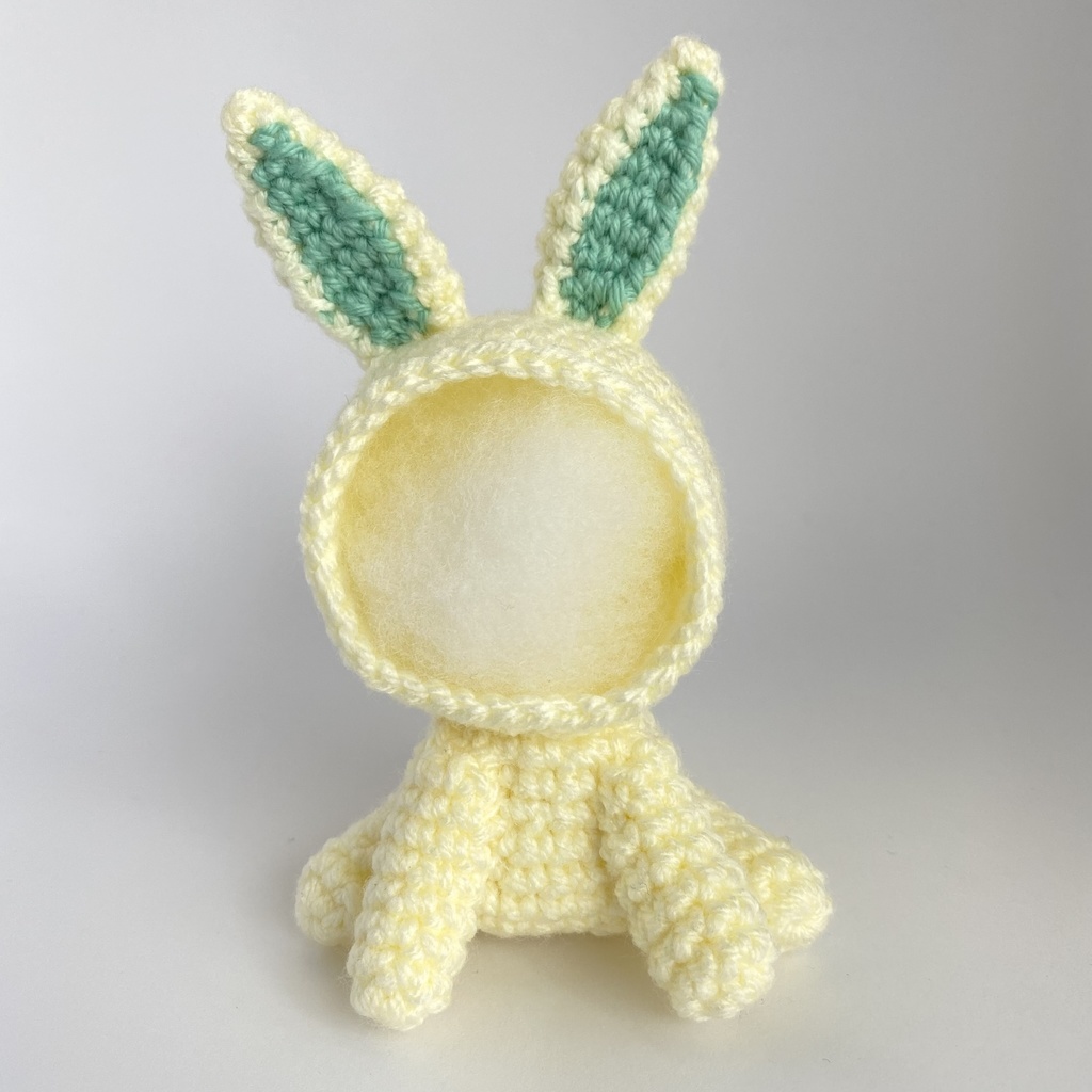 ウサギさん（クリーム色×耳中ミント）おまんじゅう・もちぷち系着ぐるみ胴体付き