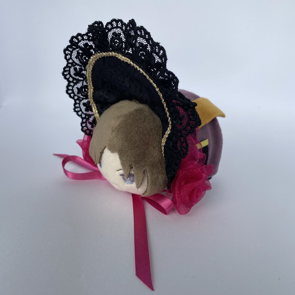 もちもちマスコット用ボンネット(黒×マゼンタ薔薇)