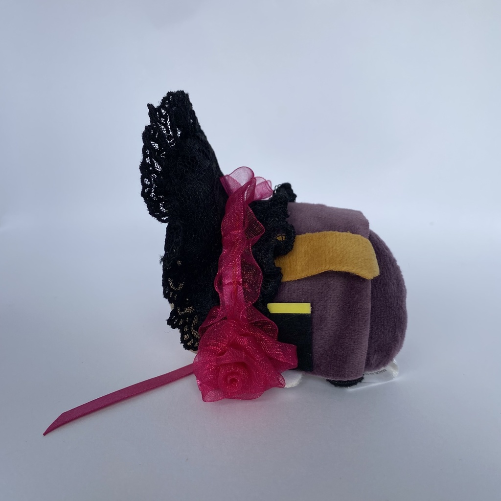 もちもちマスコット用ボンネット(黒×マゼンタ薔薇)