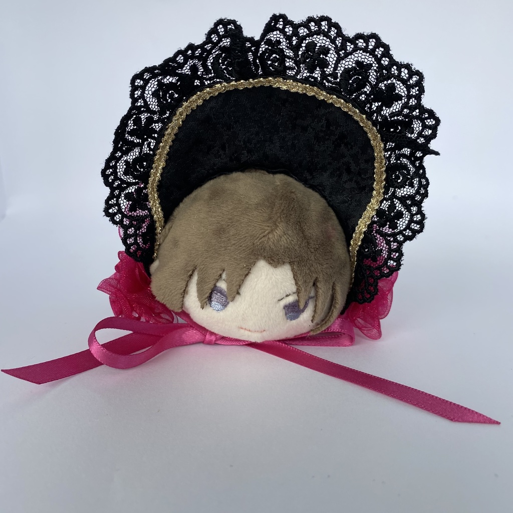 もちもちマスコット用ボンネット(黒×マゼンタ薔薇)