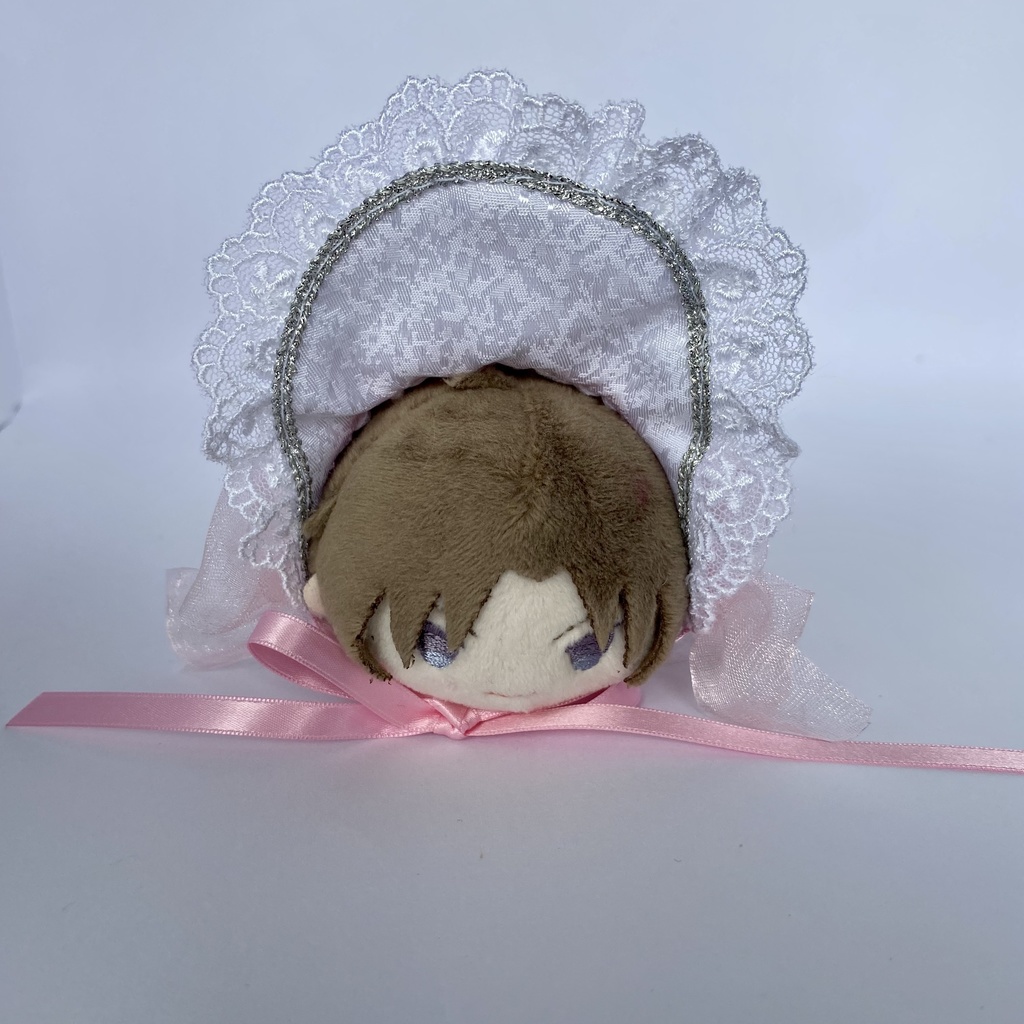 もちもちマスコット用ボンネット(白×ピンク)