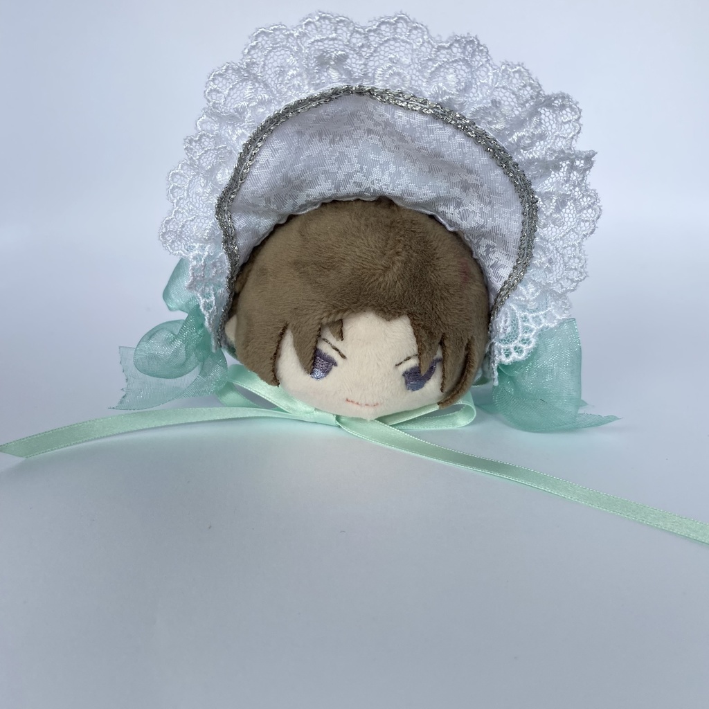 もちもちマスコット用ボンネット(白×ライトグリーン)