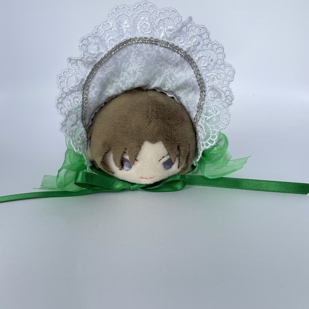 もちもちマスコット用ボンネット(白×緑)