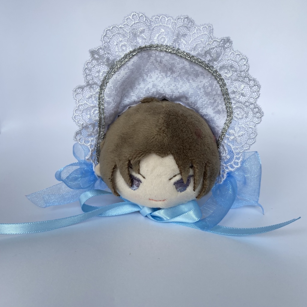 もちもちマスコット用ボンネット(白×水色)