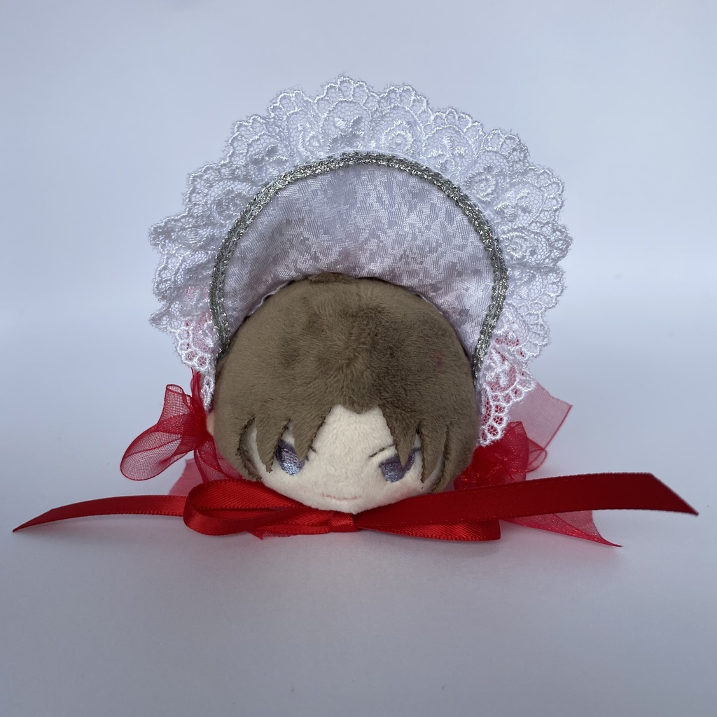 もちもちマスコット用ボンネット(白×赤)