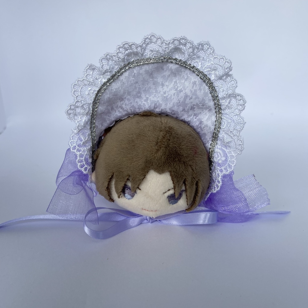 もちもちマスコット用ボンネット(白×パープル)