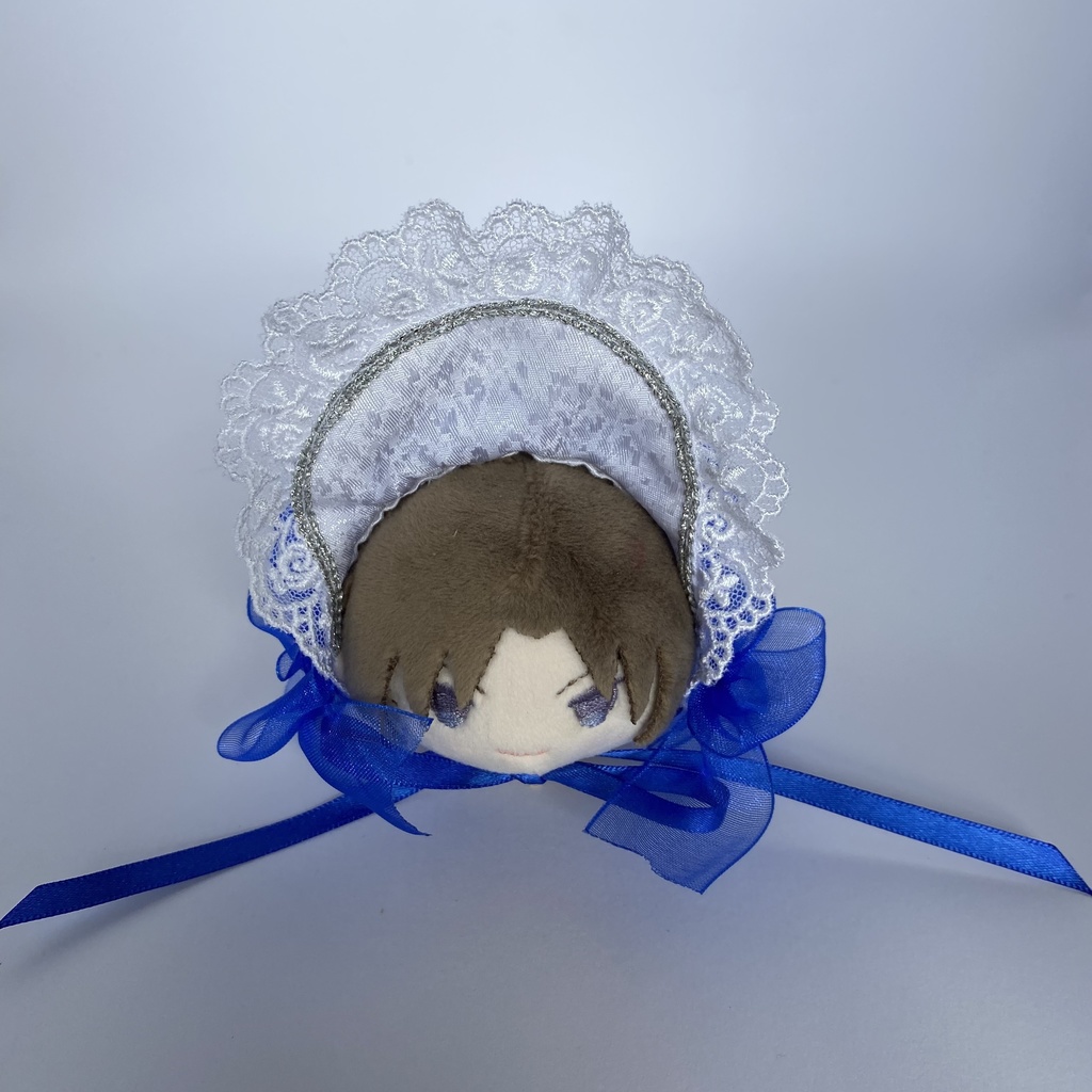 もちもちマスコット用ハーフボンネット(白×青)