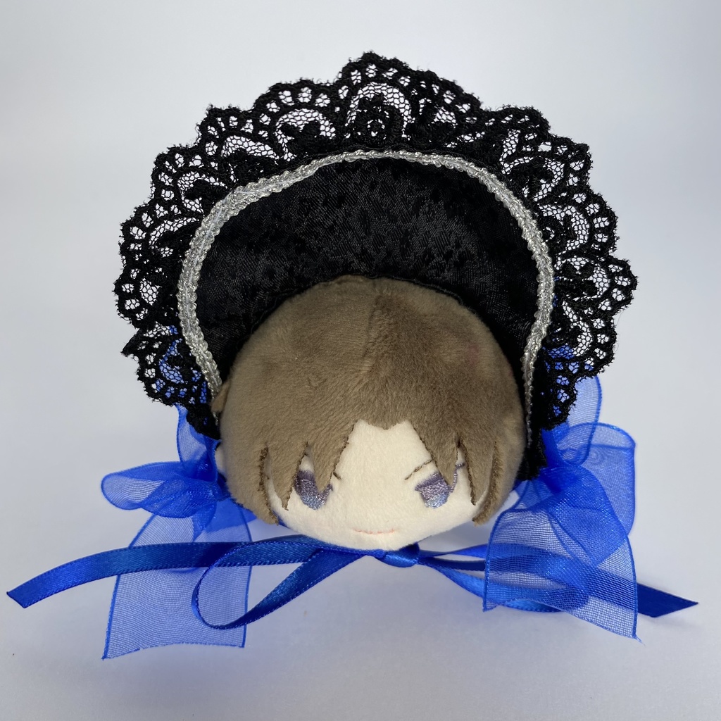 もちもちマスコット用ハーフボンネット(黒×青・縁取りシルバー)