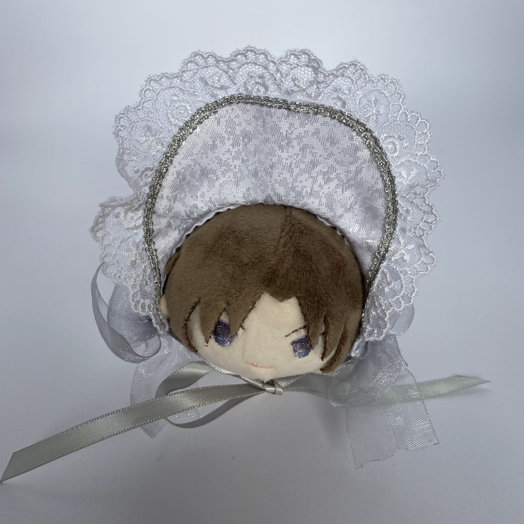 もちもちマスコット用ハーフボンネット(白×シルバー)