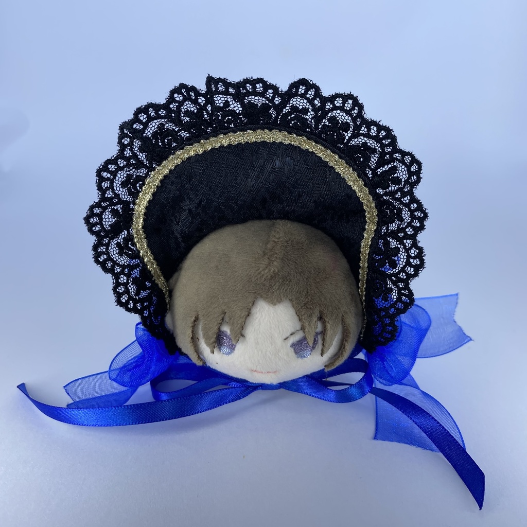 もちもちマスコット用ハーフボンネット(黒×青・縁取りゴールド)