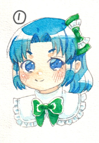 【カードサイズ原画】リボンの女の子