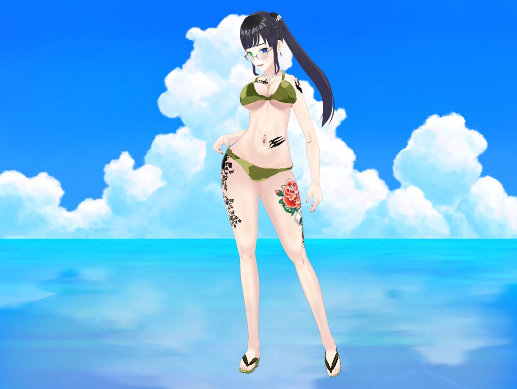 迷彩柄水着女性用 全6色 Camouflage swimsuit for women, 6 colors available