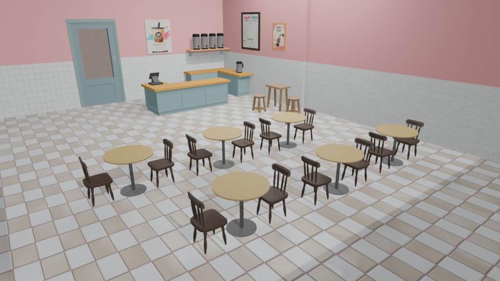 【無料】タピオカ店の内装3Dモデル「TAPI TAPI」|配信背景・イラスト下絵・同人素材(blend/glb/fbx)