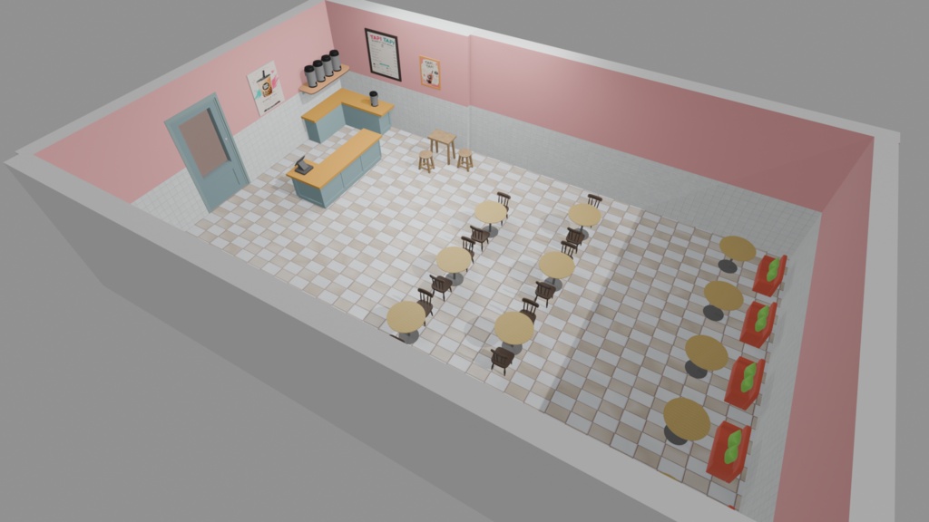 【無料】タピオカ店の内装3Dモデル「TAPI TAPI」|配信背景・イラスト下絵・同人素材(blend/glb/fbx)
