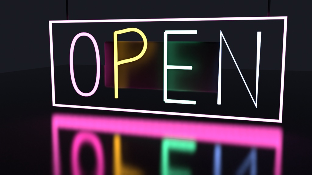 【無料】ネオンサイン "OPEN" 3Dモデル|発光マテリアル付き .blend(VRChat / ワールド / インテリア)