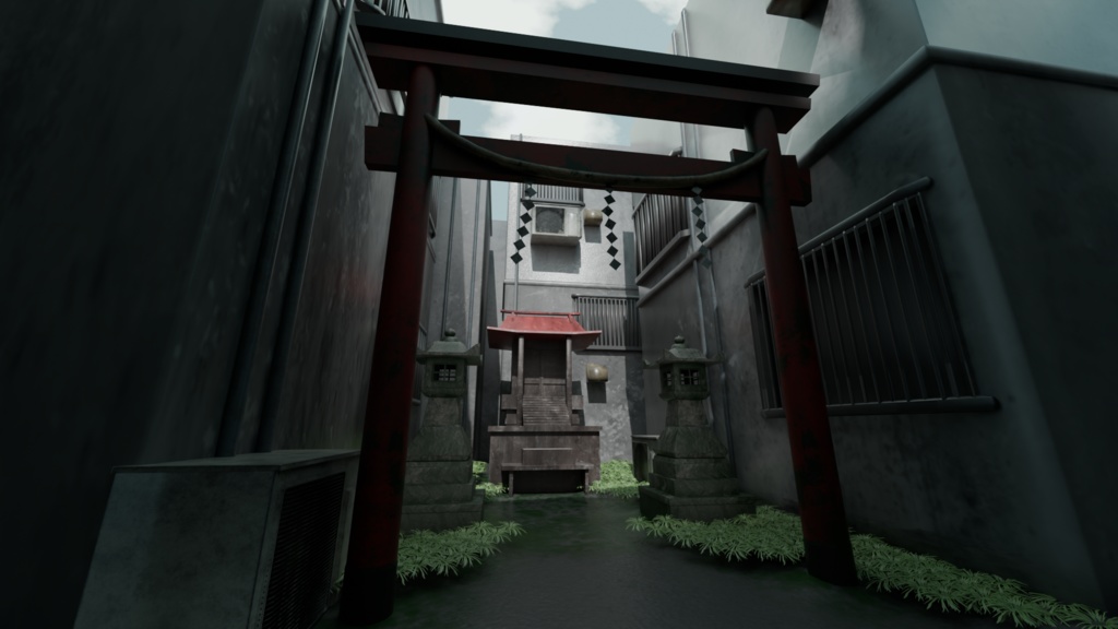 路地裏の神社『blender3Dモデル』