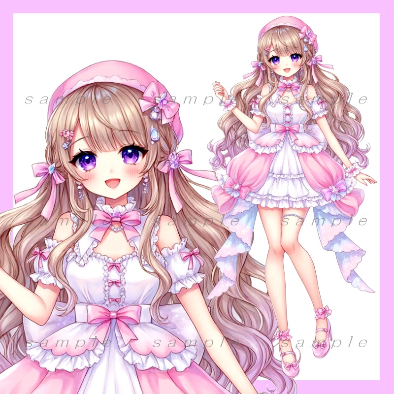【無料立ち絵02】ピンク色のフリルドレスの女の子