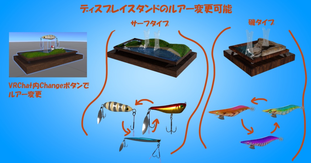 3Dモデル:ルアー6点(ジグ・エギ)&ディスプレイスタンド2点セット