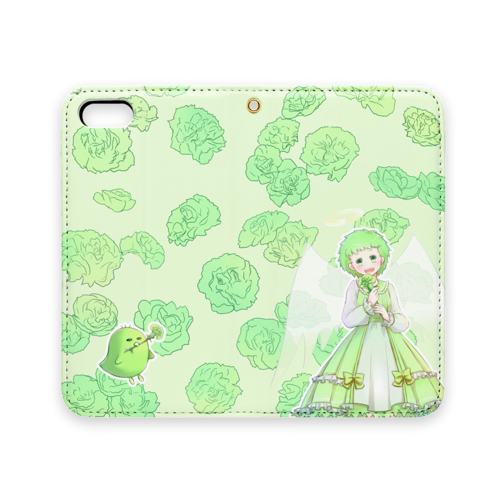 黄緑のカーネーションとトリさんと天使の少女のスマホケース