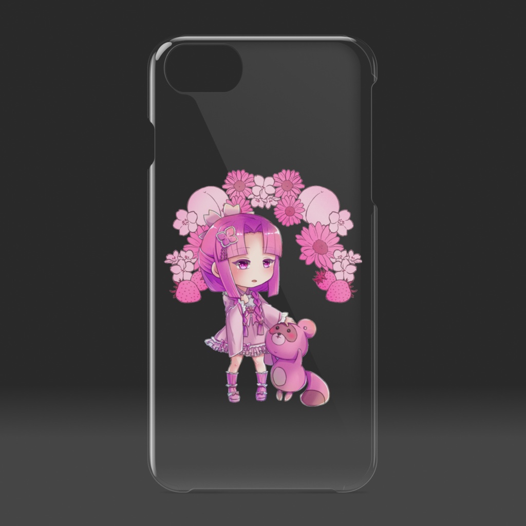 桃色少女とたぬきさんのスマホケース